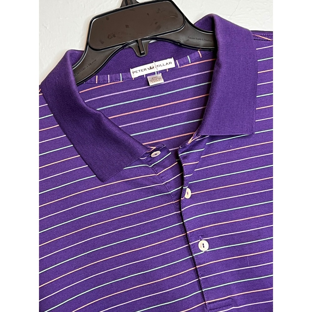 NWOT Peter Millar Men's XXL Purple Striped Cotton Short Sleeve Golf Polo Shirt